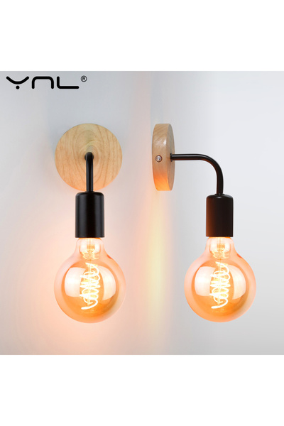 Choice Black Vintage Wood Wall Lamp E27 220V 110V Sconce Wall Lights Fixture ...