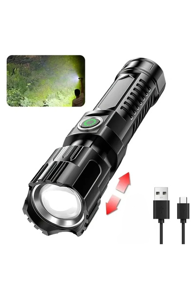 Choice مصباح يدوي LED قابل لإعادة الشحن مزود بخاصية التكبير/التصغير، بثلاثة أ...