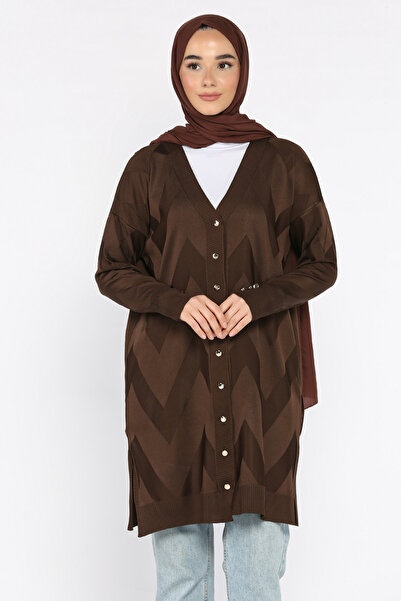 azragül giyim Front Buttoned Patterned Hijab Knitwear Cardigan