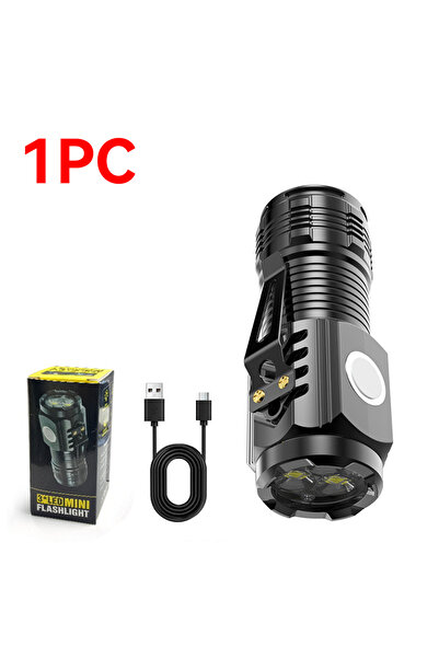 Heinast مصباح يدوي قوي بثلاثة مصابيح LED سوداء/تسعة مصابيح LED، قابل لإعادة ا...