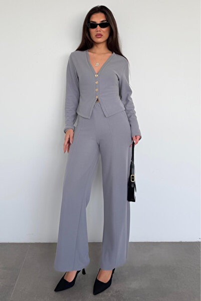 Madmext Smoked Button Soft Touch Double Cardigan Pantsuit MG2651