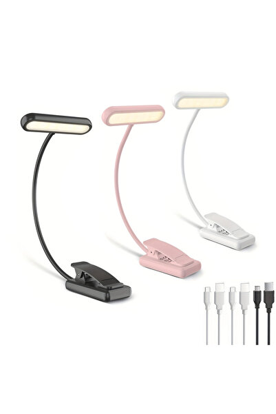 Choice مصباح قراءة LED قابل لإعادة الشحن عبر منفذ USB، لون وردي، مزود بمشبك ل...