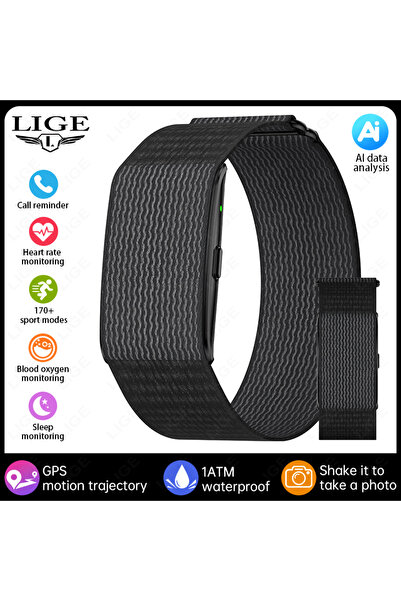 Lige سوار معصم ذكي أسود بدون شاشة، مزود بمراقبة ذكية لمعدل ضربات القلب والنوم...