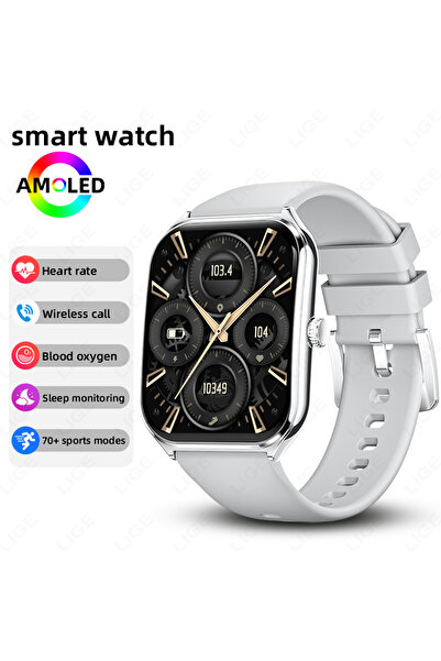 Lige ساعة ذكية جديدة للرجال، فائقة النحافة، بشاشة AMOLED رمادية مقاس 1.96 بوص...