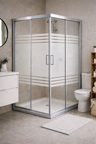 DOCCİA BELLA BANYO Duşakabin kare parlak alüminyum 5mm temperli desenli buzlu...