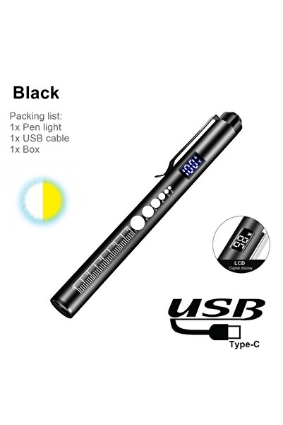 Choice مصباح يدوي صغير LED أبيض/أصفر، يعمل ببطارية ليثيوم أيون وشاشة LCD سودا...