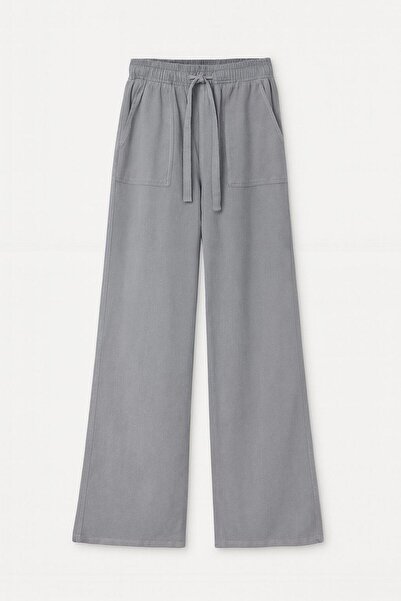 Mixray 4629 Women's Wide Leg High Waist Viscose Palazzo Trousers Gray