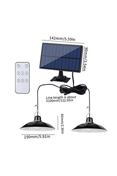 Choice مصباح معلق شمسي مزدوج الرأس K3008SX0-B، بإضاءة بيضاء، يعمل بالطاقة الش...