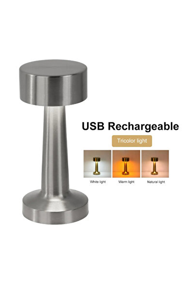 Choice مصباح طاولة LED فضي بتصميم كلاسيكي، يعمل باللمس، قابل لتعديل شدة الإضا...