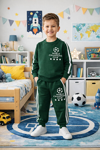 tinitins Boy's Green World Champions Club Stripe Detailed Tracksuit Set