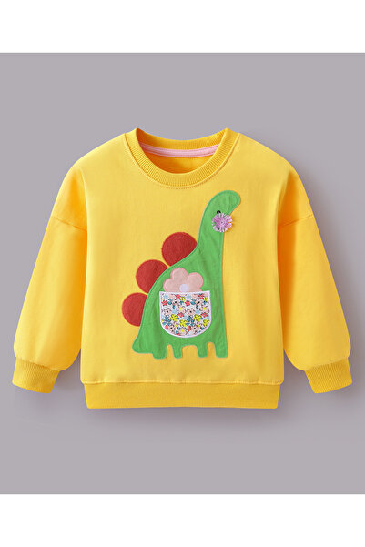 SAPS Cotton Dino Patched Full Sleeves Sweatshirt - Yellow