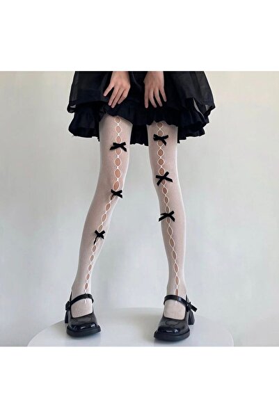 La Saade Y2k kawai black bow white long socks