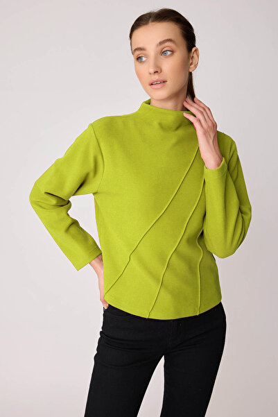 Vitrin Stand Collar Front Stitched Back Zipper Blouse