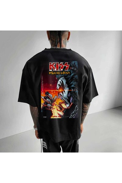 Kartier Black Oversized Kiss Psycho T-Shirt
