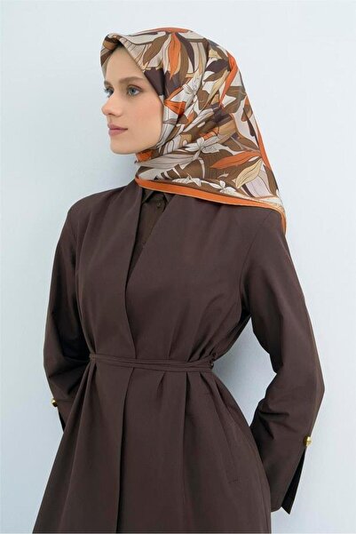 Armine Tivil Pure Silk Scarf 9500 - 80 Orange Cream Floral Pattern