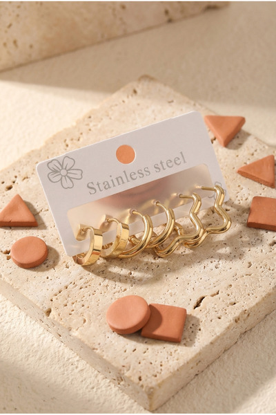 LYKOS Steel Gold Color Star Hoop Model Women's Earring Set