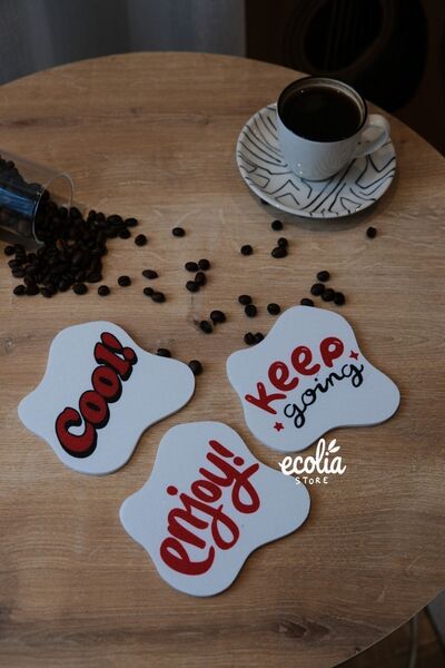 ecolia store Cool – Enjoy – Keep Going Written Coaster Set |   Decorative Cof...