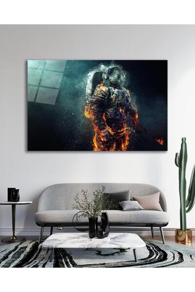 idealizbiz Tablou din sticlă spațială cu astronaut, decor de perete cadou pen...