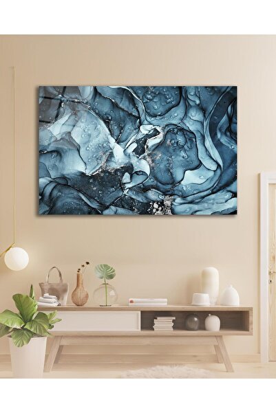 idealizbiz Αφηρημένη ζωγραφική σε μπλε γυαλί, διακόσμηση τοίχου για το σπίτι,...