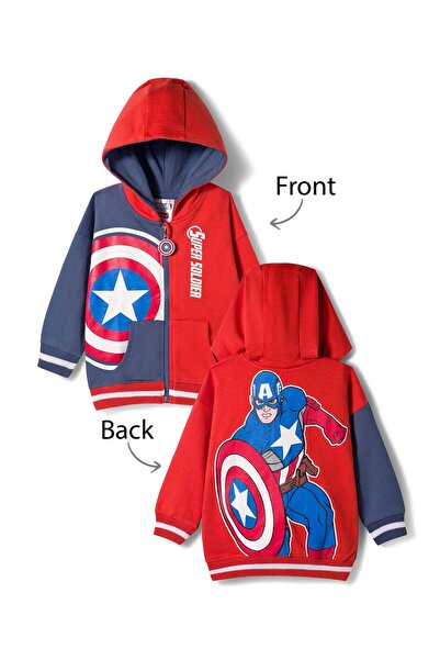 Babyhug Marvel Knit Drop Shoulder Full Sleeve Hooded Sweatjacket Front & Back...