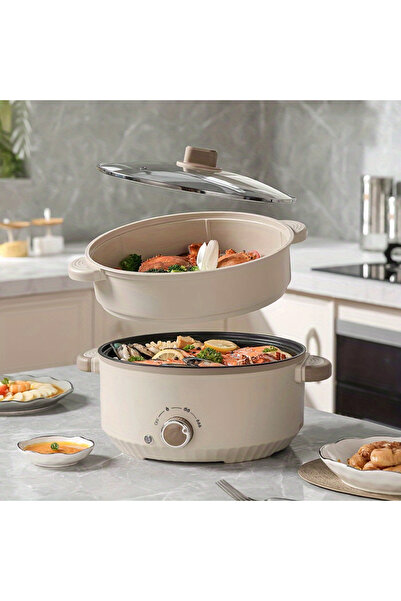 YESMAX Electric Hot Pot with Steamer, 3L Cooker Stainless Steel Pot, Skillet ...