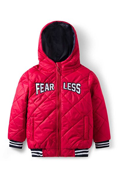 Pine kids Woven Full Sleeves Solid Color Hooded Padded Jacket with Text Embro...