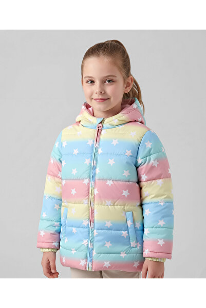 Pine kids Woven Full Sleeves Hooded Padded Jacket With Star Print - Multicolor