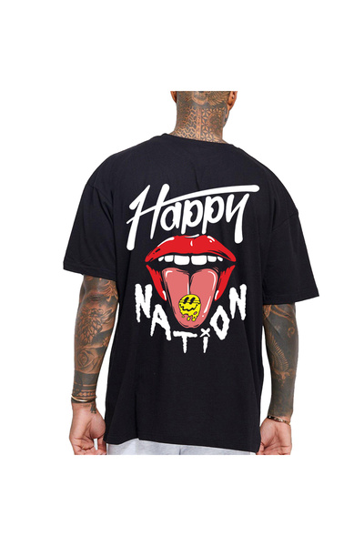 Kartier Tricou Negru Oversize Happy Nation