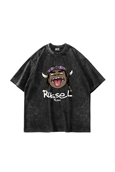 Sekizbiraltı Gorillaz Russel Printed Oversize Unisex Washable Black Tshirt