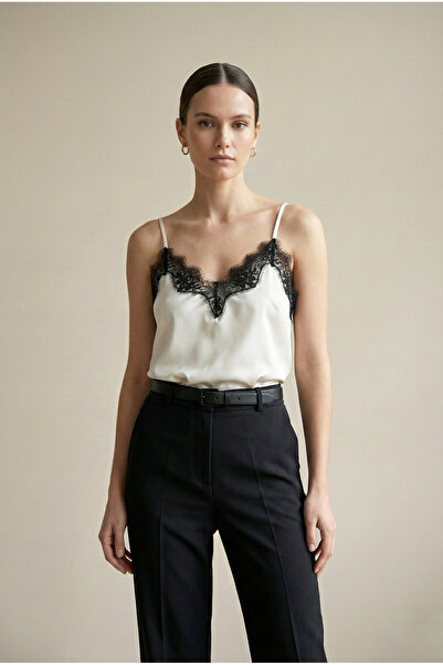 MELA ROSSA Women's Ecru Black Lace Adjustable String Strap Sandy Fabric Athle...