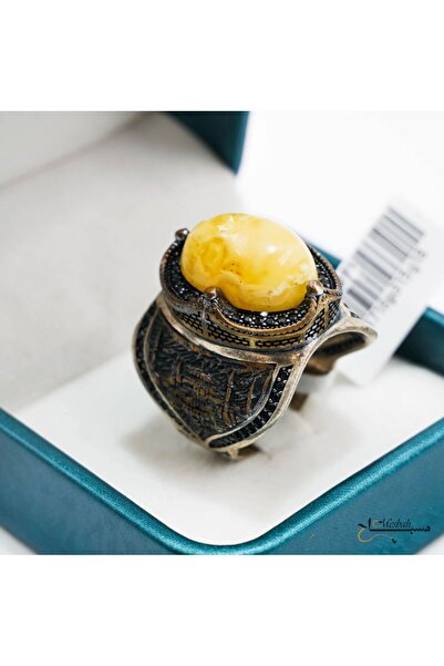 Generic خاتم فضة مصنوع يدويًا من كهرمان البلطيق الطبيعي - مجوهرات كهرمان كالي...