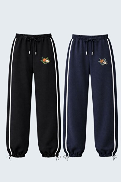 Karatopak 2-Pack Floral Printed Harajuku Adjustable Leg Sweatpants