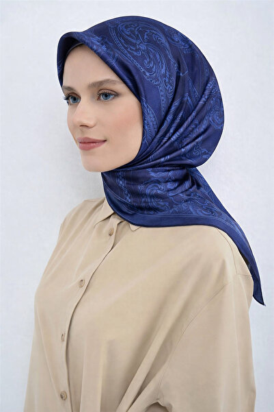 Armine Sura Pure Silk Scarf 9537 - 21 Navy Blue Ethnic Pattern