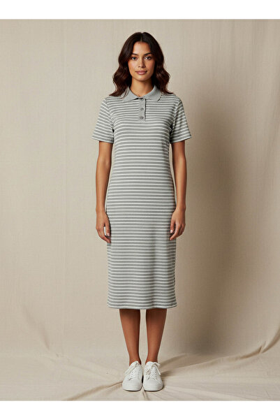 FAV Striped T-shirt Dress with Contrast Collar