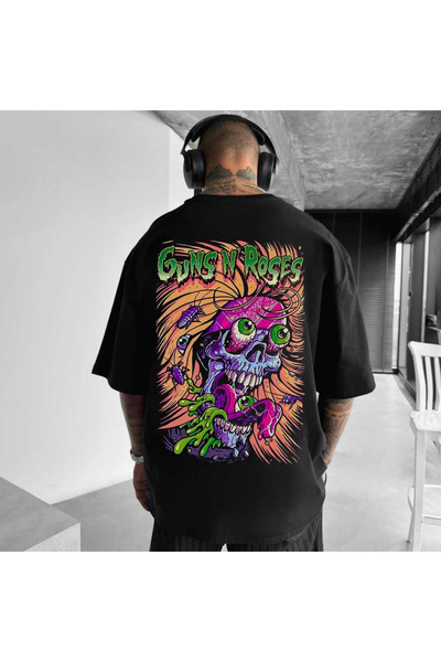 Kartier Tricou Negru Oversize Guns and roses skull
