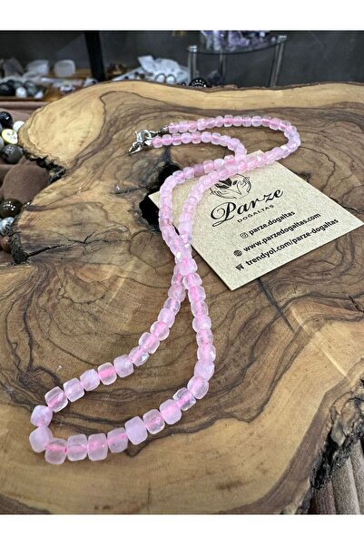 parze doğaltaş Pink Quartz Natural Stone Cube Cut Array Necklace