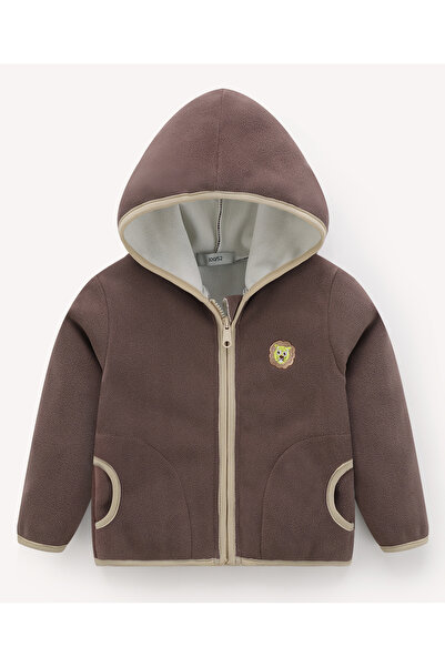 SAPS Lion Embroidered Full Sleeves Hooded Jacket - Brown