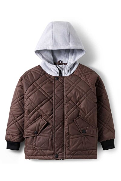 Pine kids Woven Full Sleeves Solid Hooded Quilted Jacket - Brown
