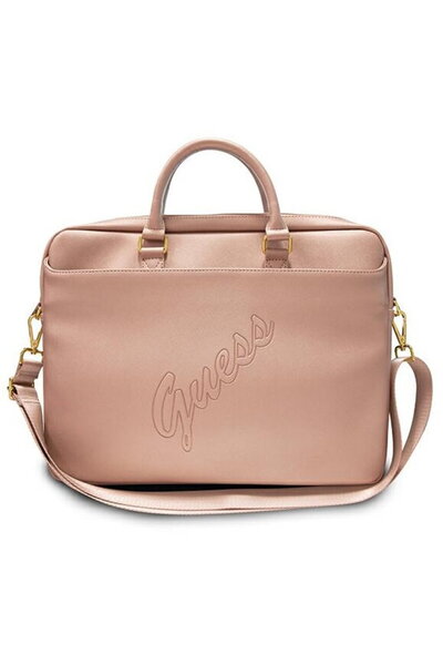 Guess Geantă pentru laptop Saffiano Script de 16" - Roz