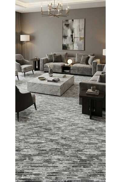 Nesrin JEL TABAN KAYMAZ MODERN SİYAH KOY GRİ GÜZEL SALON KESME HALI YOLLUK