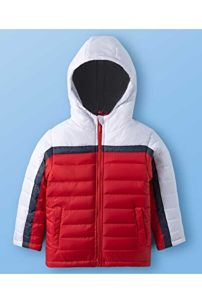Pine kids Woven Full Sleeves Font Open Color Block Padded Hooded Jacket & Poc...