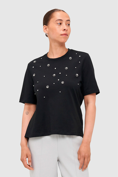 ONLY Women's Onljulıa Crew Neck Stone Detailed 100% Cotton T-Shirt 15324847 B...