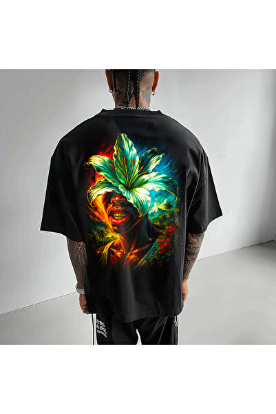 Kartier Tricou Negru Oversize Tropical