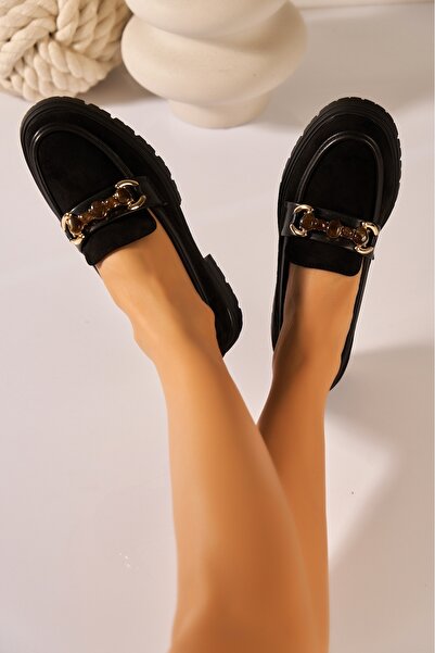 Joana Women's Trendy Black Suede Platform Shoes, Size 40