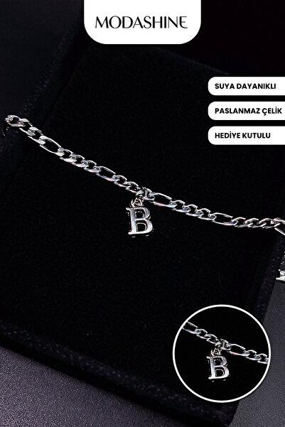 ModaShineShop B Harfli Çelik Kararmaz Paslanmaz Bileklik