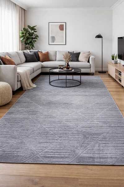 Nesrin JEL TABAN KAYMAZ MODERN GRİ DESENNLİ GÜZEL SALON KESME HALI YOLLUK