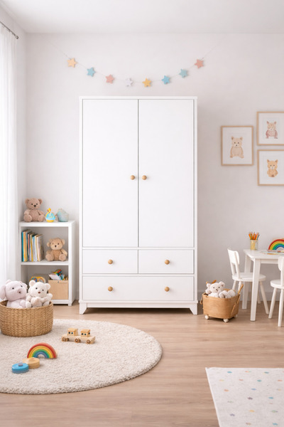 Koza %100 MDF Bonnie Beyaz 2 Kapılı Bebek & Çocuk Gardırop