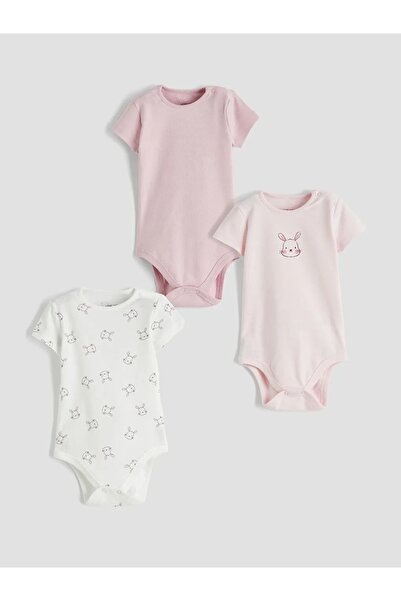 LC Waikiki LCW baby Ekru Tavşan Baskılı Kız Bebek Çıtçıtlı Body 3'lü