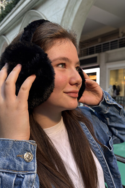 Mollycrush Young Black Plush Headphones |   Unisex Winter Soft Ear Protector