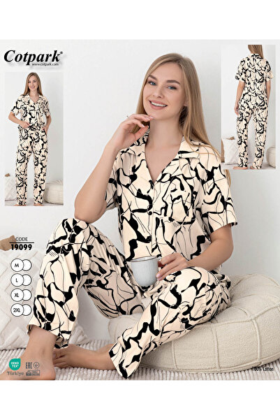 Cotpark Costum de pijama pentru femei, 100% bumbac, cu nasturi, 19099